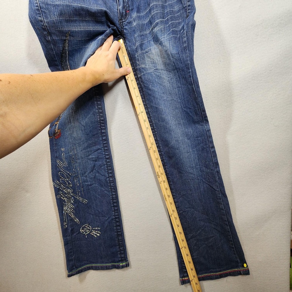 Vintage MisKeen Jeans Womens 5 Embellished Rhinestone Sword Bootcut Stretch - Picture 8 of 14
